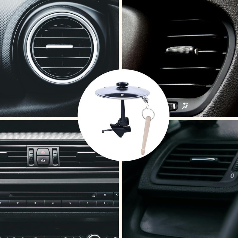 Cherishching Car Cymbal Air Vent Mount, Mini Drum Crash Cymbal Set with Mini Drum Stick,Crash Cymbal Drum for On-the-Road Rhythmic Entertainment Music Enthusiast Gift(Sliver) - Image 3